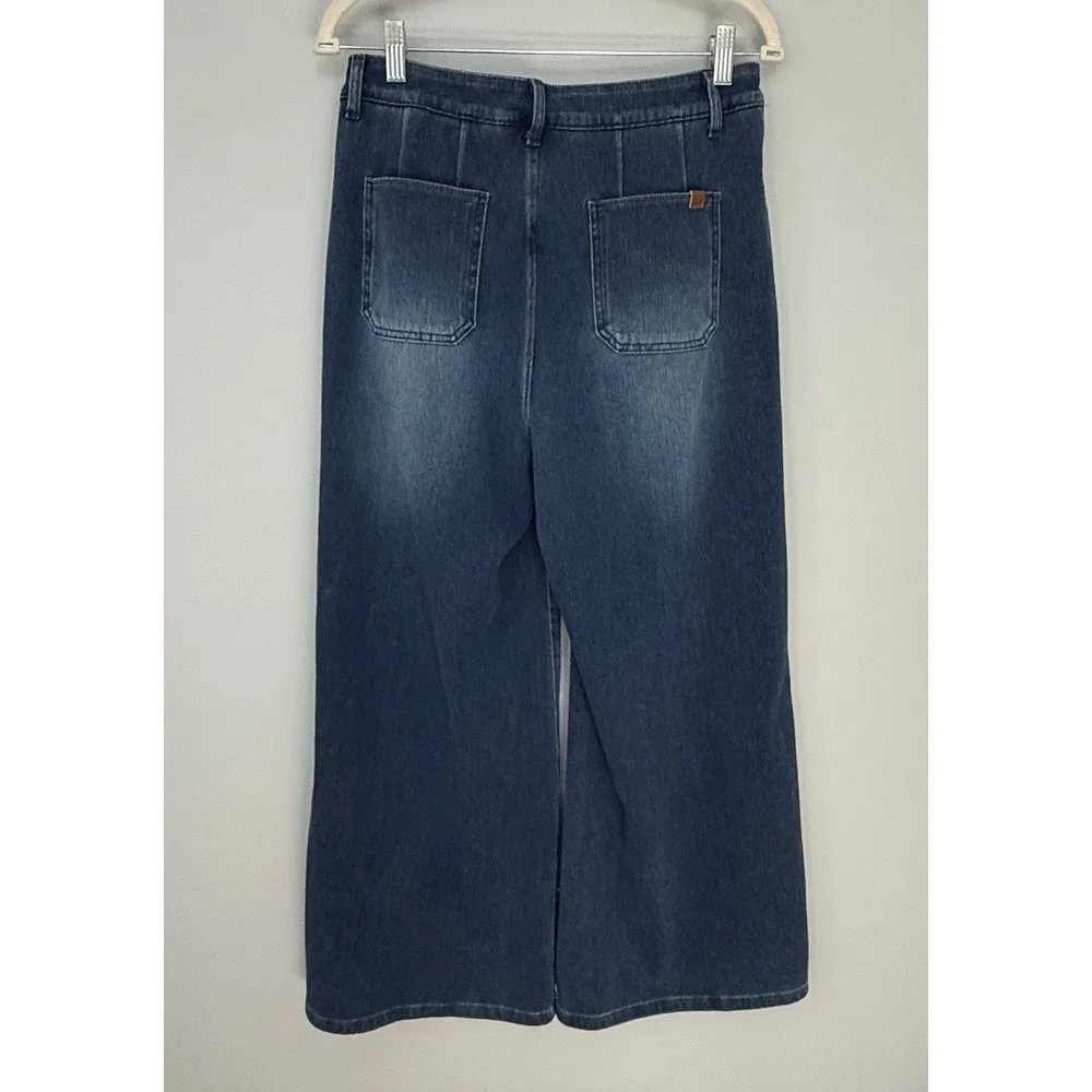Halara Flex High Waisted Tummy Control Wide Leg Casual  Blue Jeans Size Petite L - Picture 6 of 16